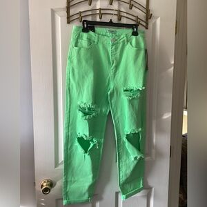 Women's Green Distressed Jeans